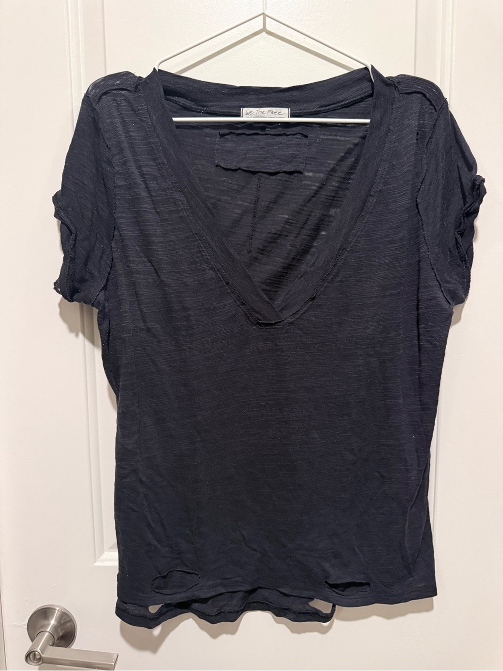We The Free Women's Distressed Black V-Neck Tee